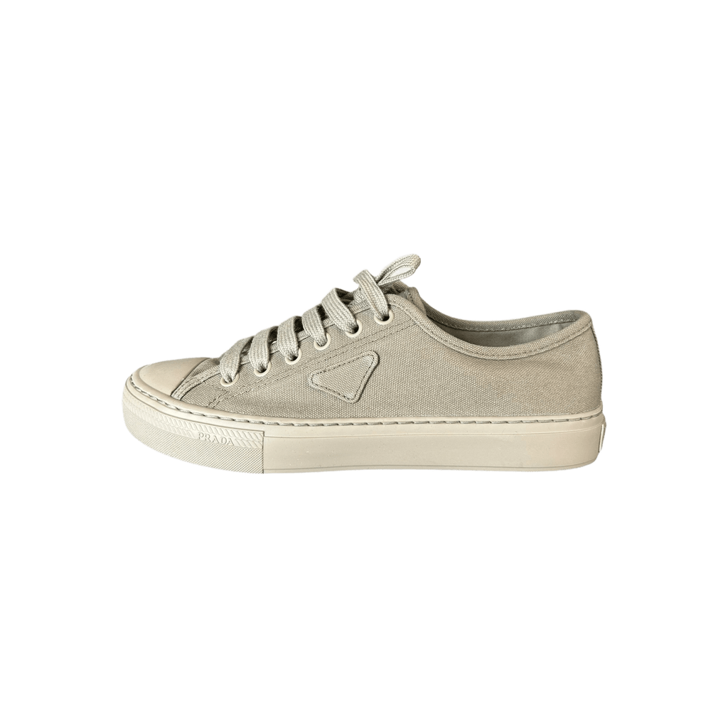 Prada Olive Triangle Logo Canvas Sneakers - Morely TrendsPrada Type here:)