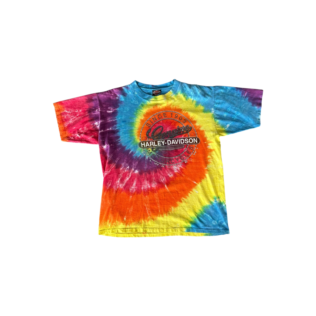 Vintage Tie - Dye Harley - Davidson Ol' McDonald Hog Farm T-Shirt - Morely TrendsVintage Type here:)